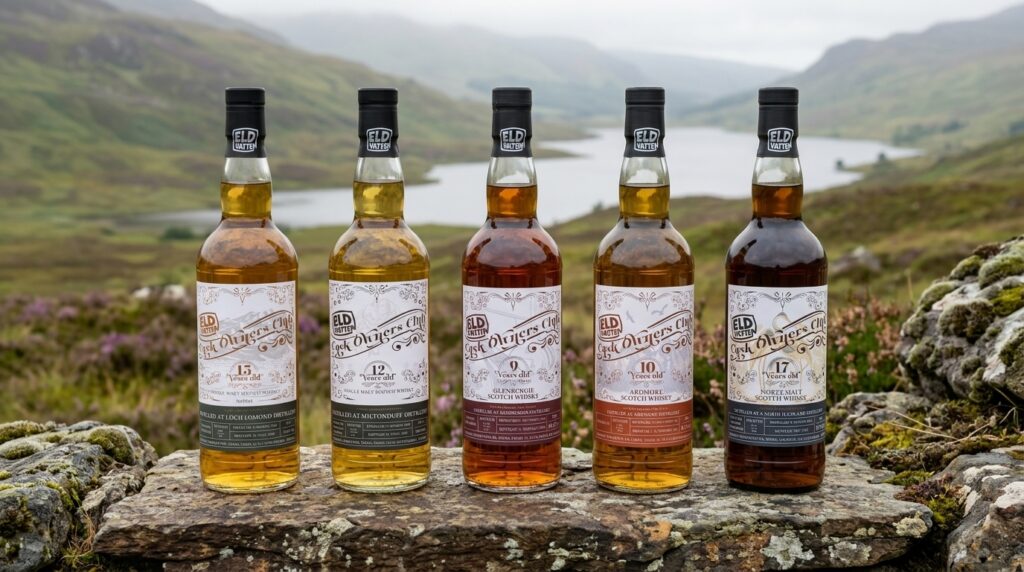 Eldvatten Cask Owners Club-buteljeringar i skotsk natur